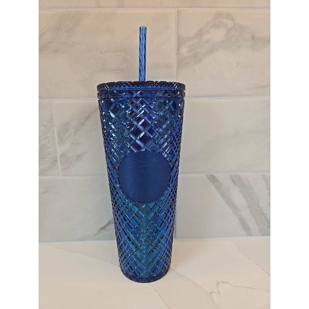 Starbucks Azure Blue Jeweled Tumbler Cold Cup 24 oz Venti Holiday 2022